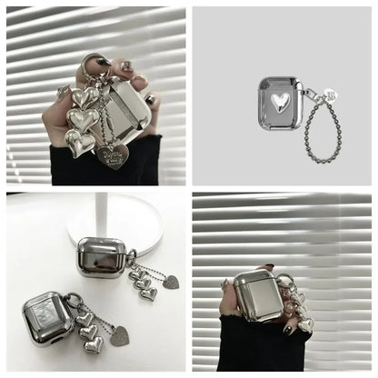 Electroplated Silver AirPods Case - Heart Keyring