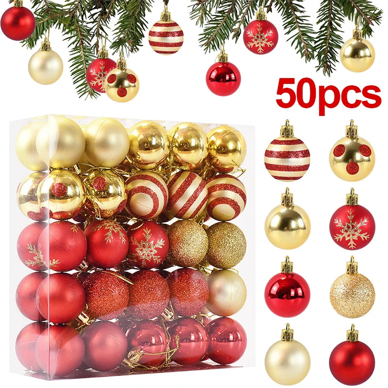 50pcs 4cm Christmas Tree Baubles Hanging Ornaments