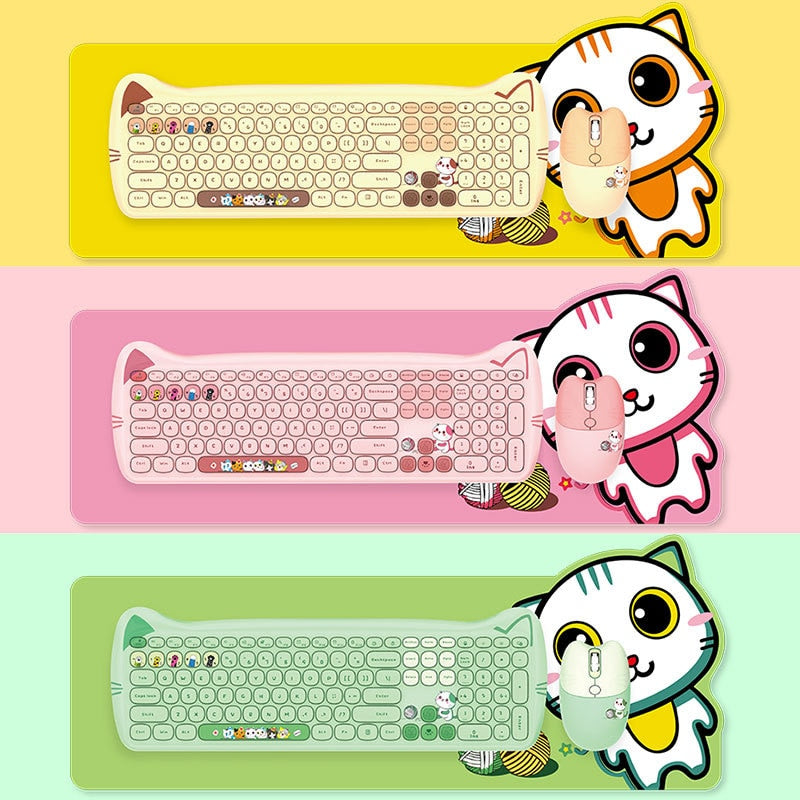 Niedliches rosa Cartoon-Tastatur- und Maus-Set