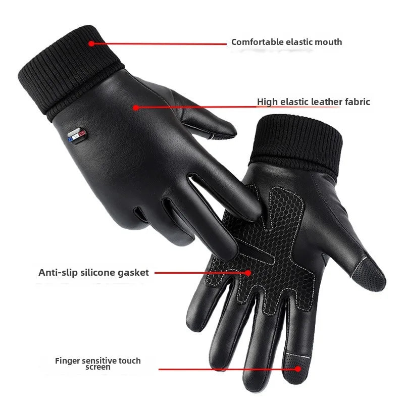 Waterproof PU Leather Winter Gloves - Flip-Finger