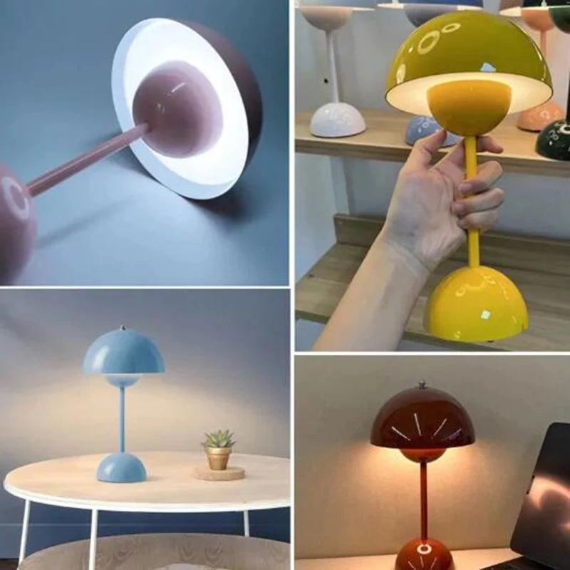 Lampe de table LED rechargeable en forme de bouton de fleur de champignon - Décor moderne