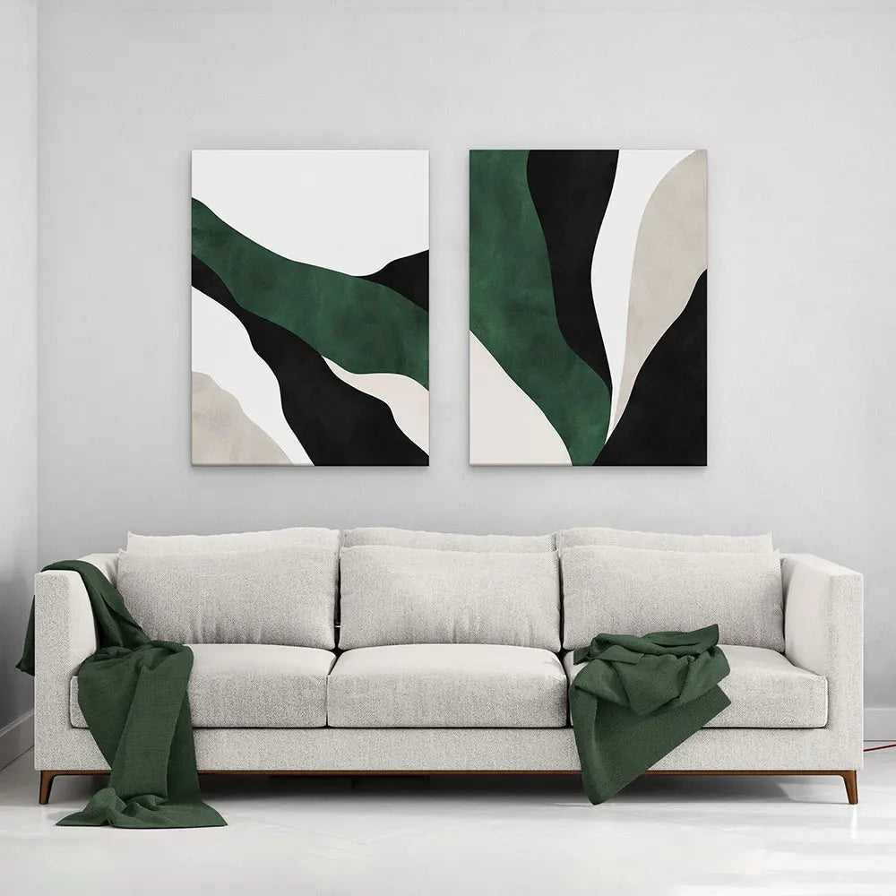 Lot de 2 impressions sur toile abstraites vert émeraude - Art mural foncé 