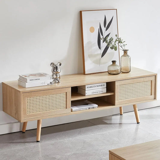 Meuble TV en rotin et chêne côtier