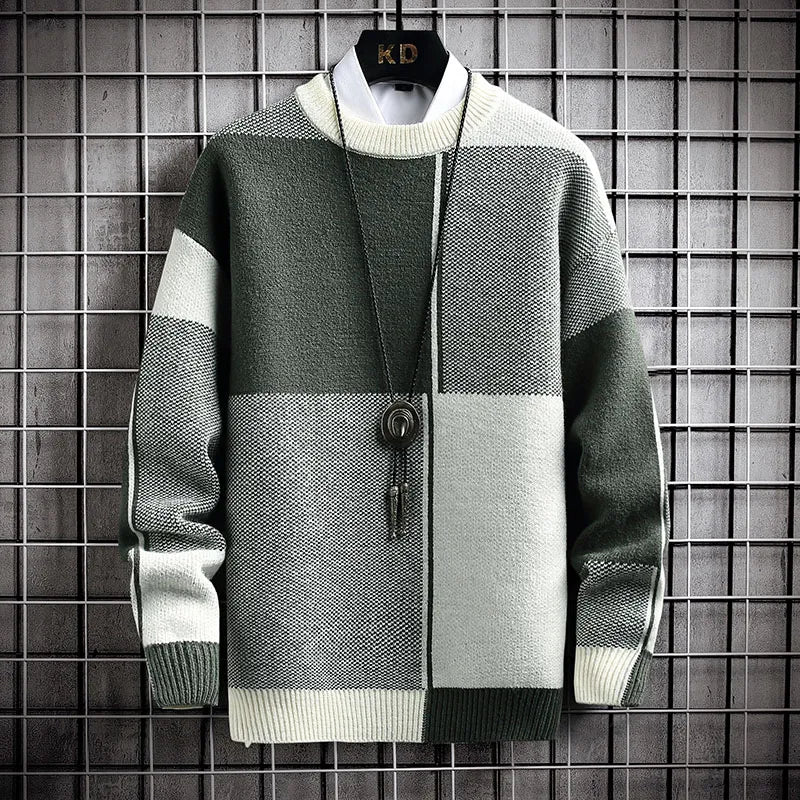 Color Block High Collar Men's Sweater