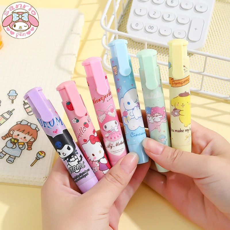 Cartoon Press Erasers,12-24pcs Hello Kitty Kuromi Erasers