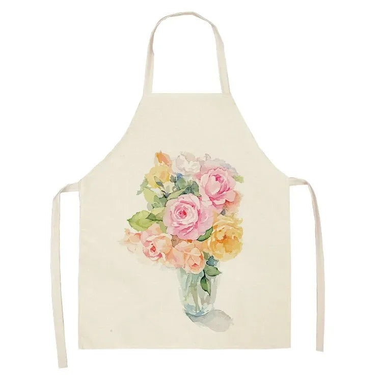 Leinenschürze mit Blumendruck für Damen
