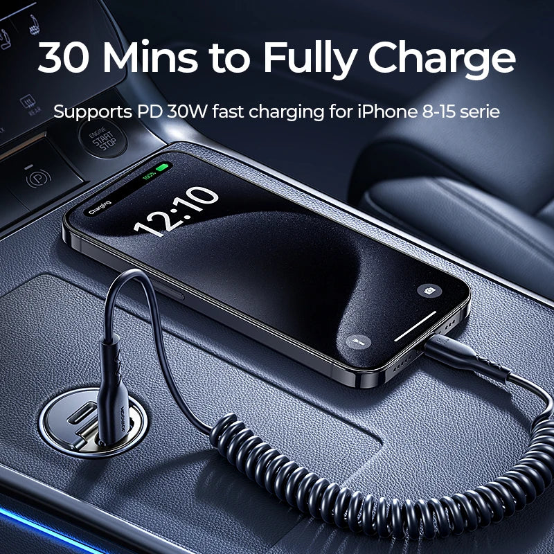 30W Pull Ring Car Charger - USB Type-C Dual Fast Charging Ports