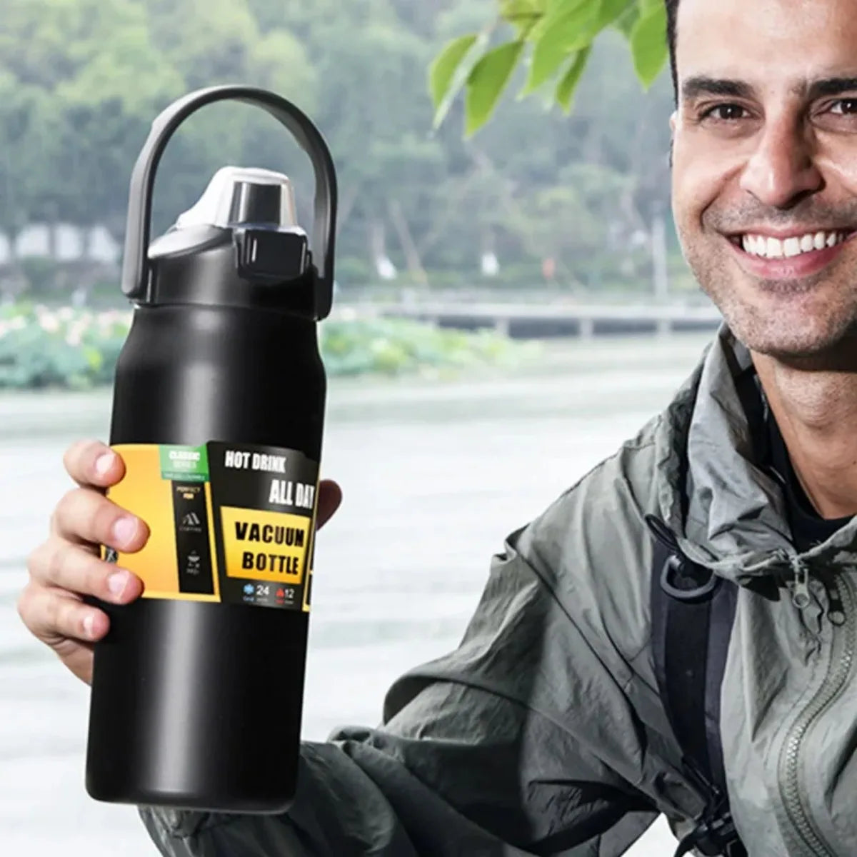 Thermos portable en acier inoxydable 304 avec paille – Bouteille isotherme de voyage