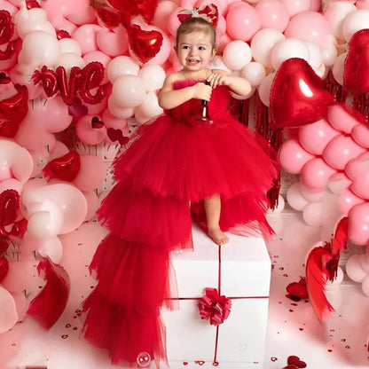 Red Puffy Tulle Flower Girl Dresses