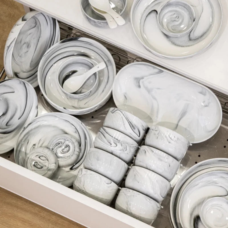 Household Nordic Marble Dibberware Set
