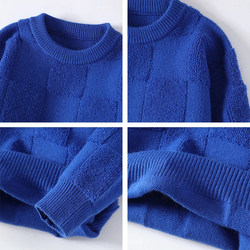 Mens  Thick Fluffy Casual Crewneck Sweaters