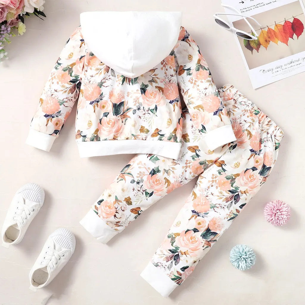Floral Print Hoodie & Trousers Set for Girls