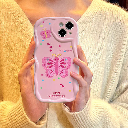 Pink Butterfly Holder Case for iPhone - Stand & Silicone Cover