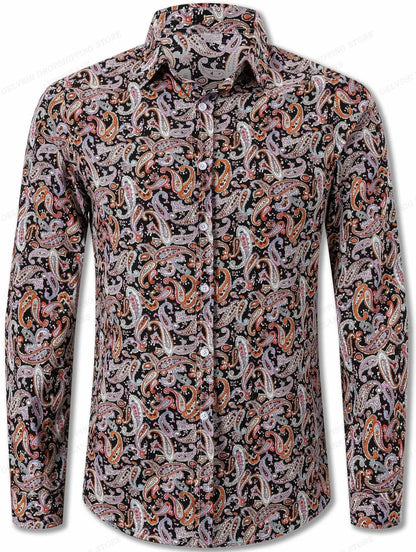 Men's Floral Print Vacation Style Lapel Long Sleeve Shirt