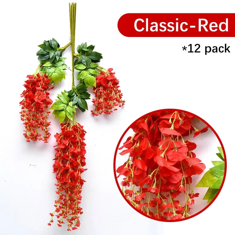 Künstliche Glyzinien-Girlande zum Aufhängen, Rot, 12 Stück