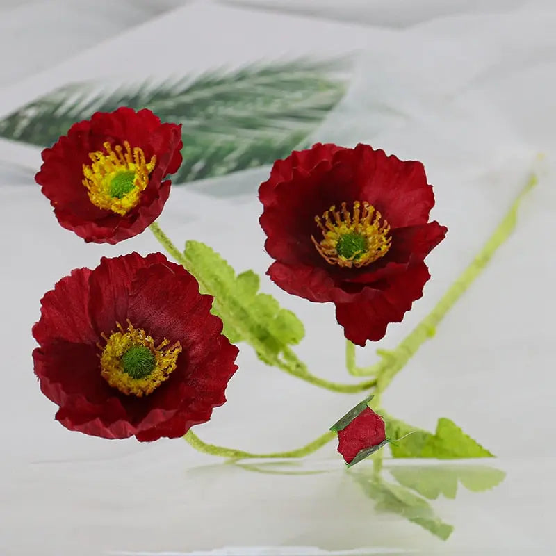 Poppy Silk Flowers - Long Stem for Home