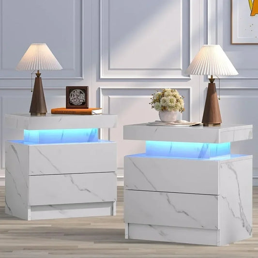 Ensemble de tables de chevet LED - 2 tables de chevet haute brillance