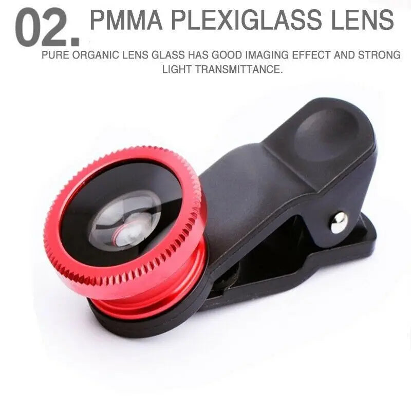 3-in-1 Fisheye Phone Lens: 0.67X Wide Angle, Zoom Fish Eye, Macro Lens Camera Kit with Clip for Smartphone