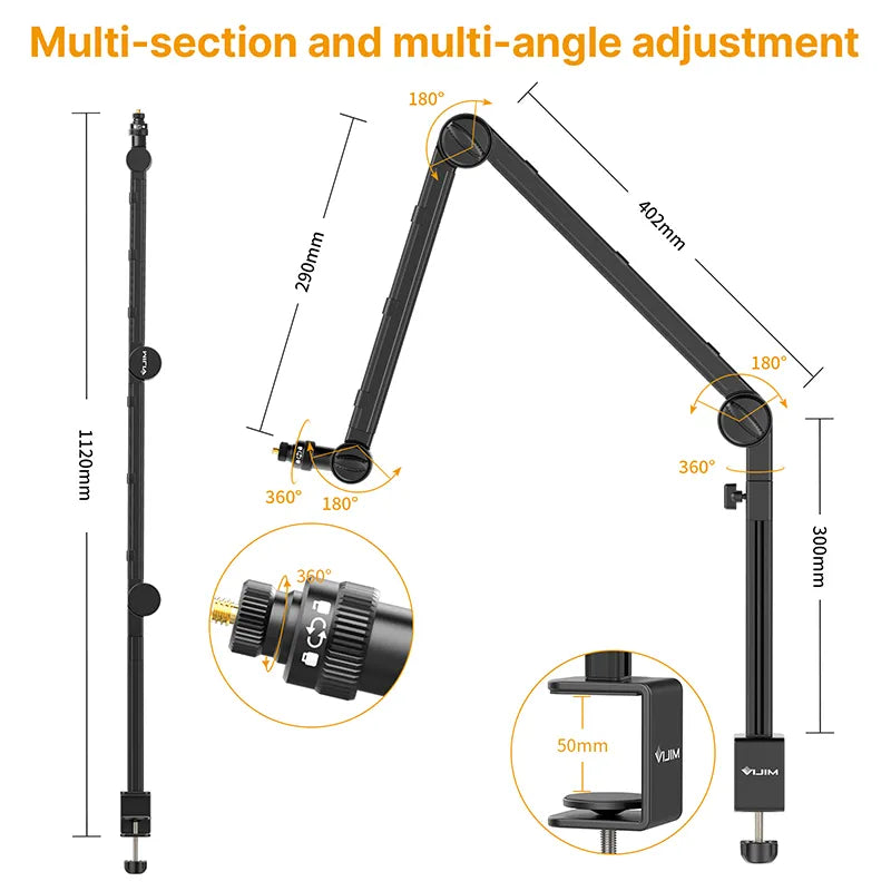 Adjustable LS24 Microphone Boom Arm Stand with DSLR Camera Holder