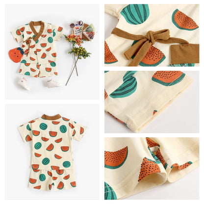 Children's Short Sleeve Cute Printing Cotton Top & Bottom Clothes Set