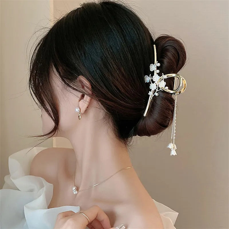 Griffe de cheveux à pompon orchidée perle - Coiffe Hanfu