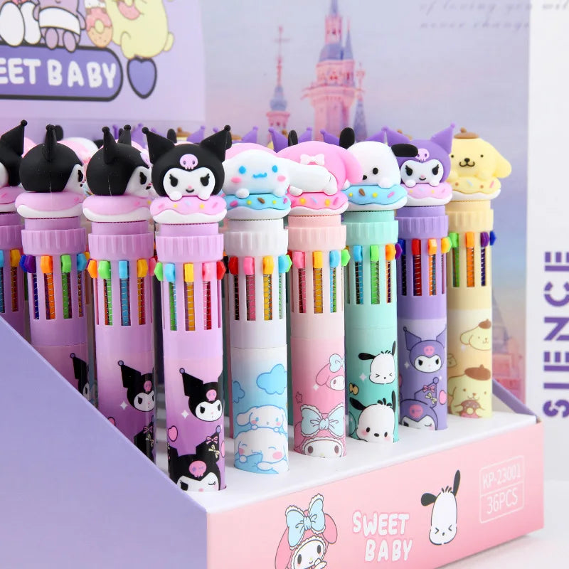Cartoon Ballpoint Pens 18/36pcs Kuromi Hello Kitty 10 Color 0.7mm