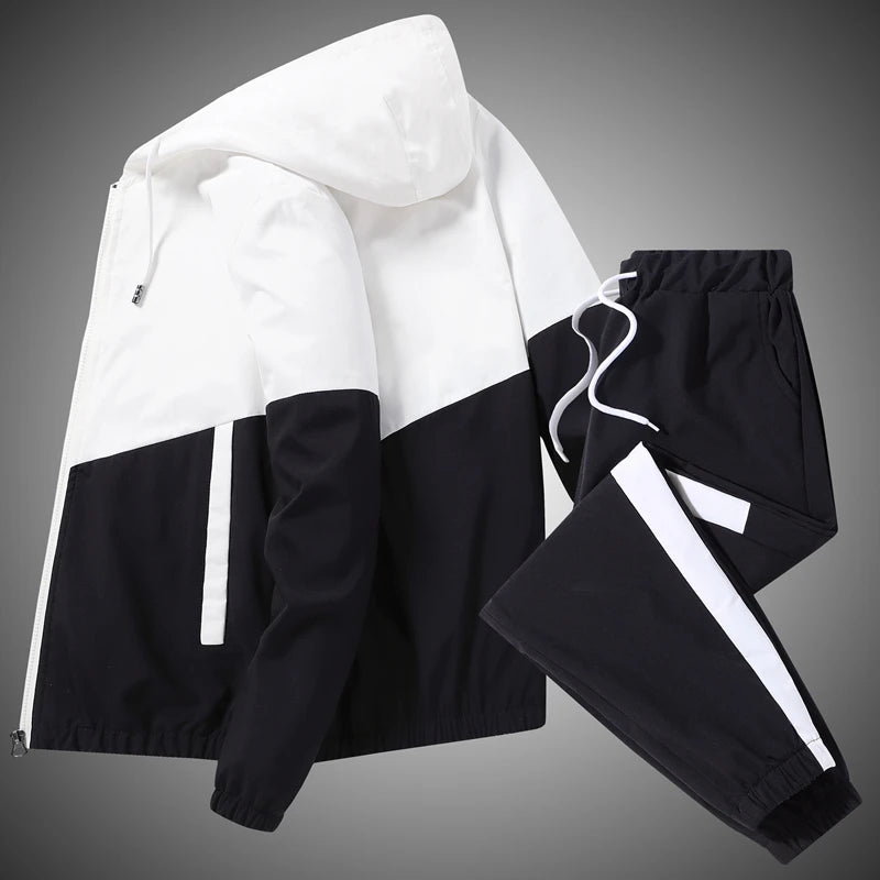 Men's Casual Tracksuit - Hooded Sportswear Jacket and Pants Set