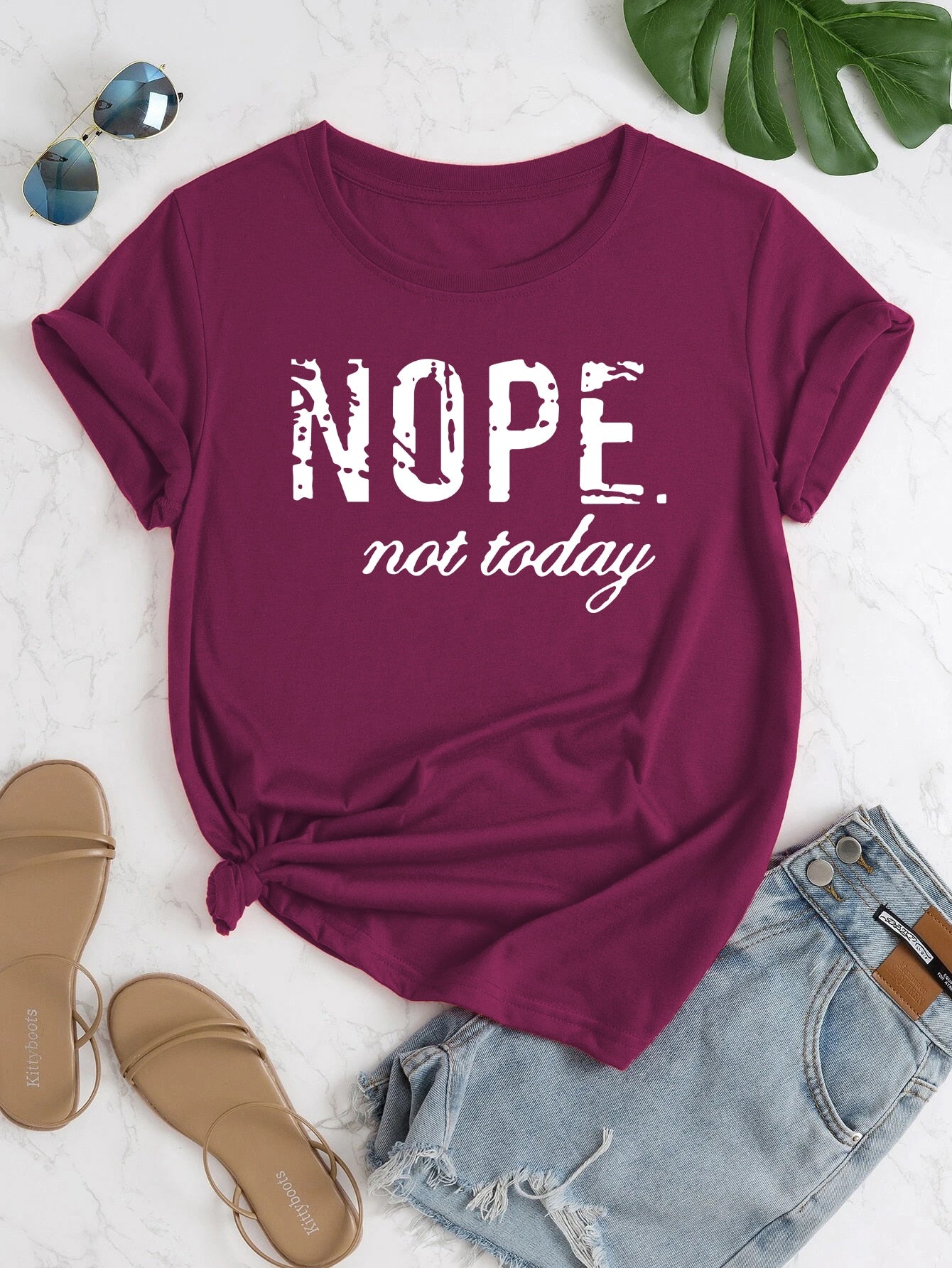 Cute 'Nope Not Today' Letter Print Tee