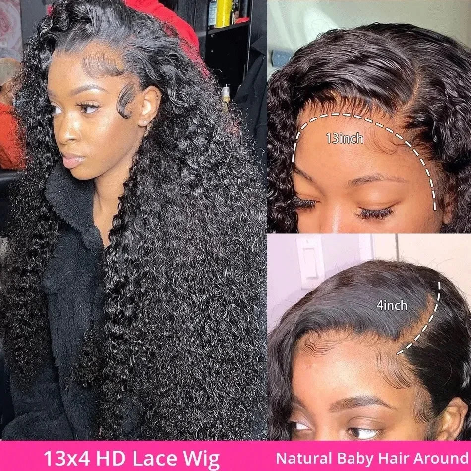 HD Lace Frontal Deep Wave Curly Echthaar Vorgezupfte Damenperücke