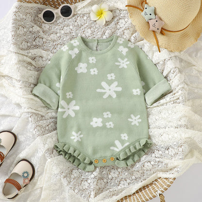 Knitted Infant Girl Bodysuits Floral Winter Playsuits