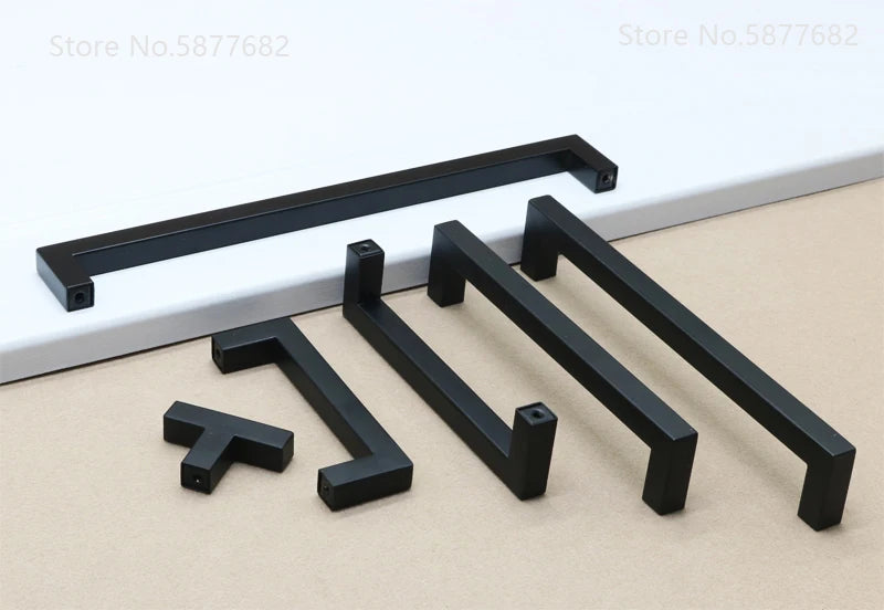 Black Stainless Steel Square Cabinet Handles - Furniture Hardware for Kitchen