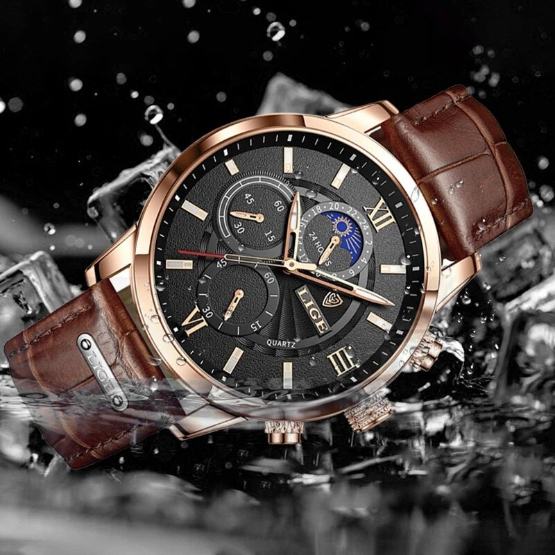 Luxury Brown Leather Men's Quartz Sport Watch