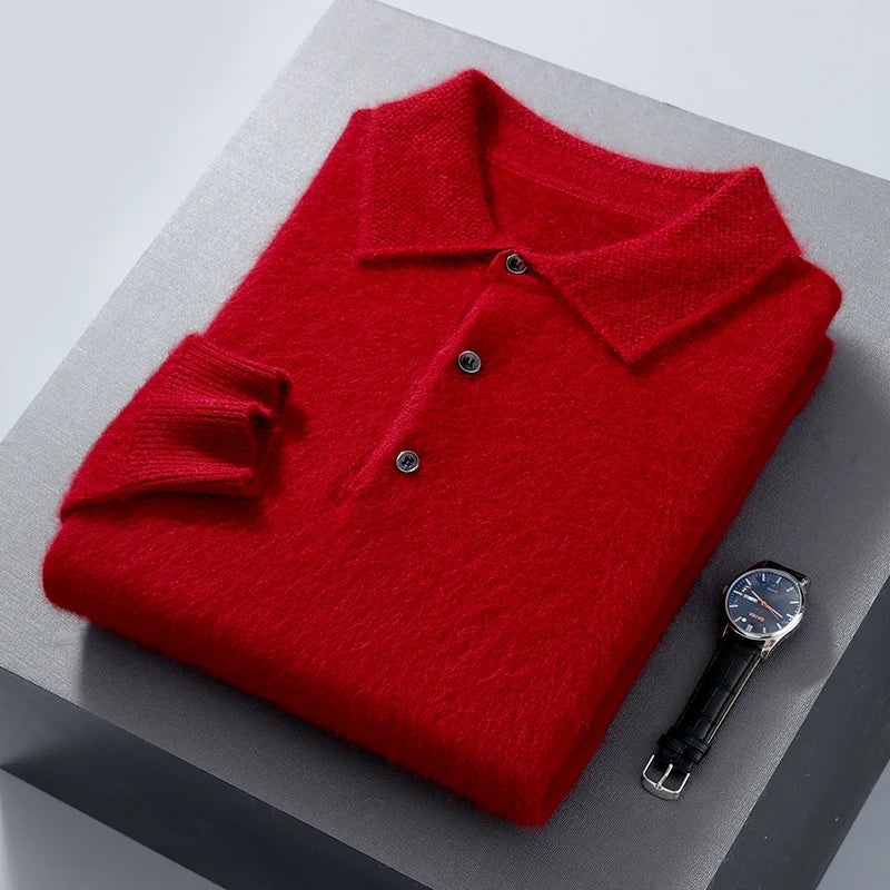 Men's Short Polo Neck Mink Cashmere Sweater
