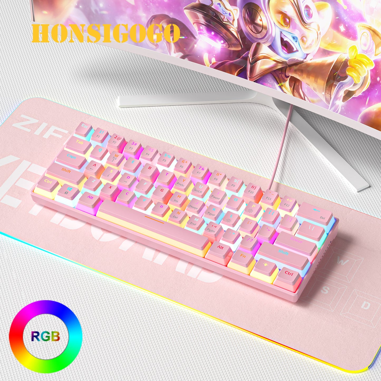 Joli clavier de jeu rose à 61 touches 🎮