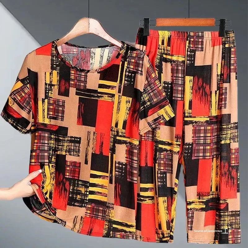 2PCS Women Summer Half Sleeve Blouse Tracksuit