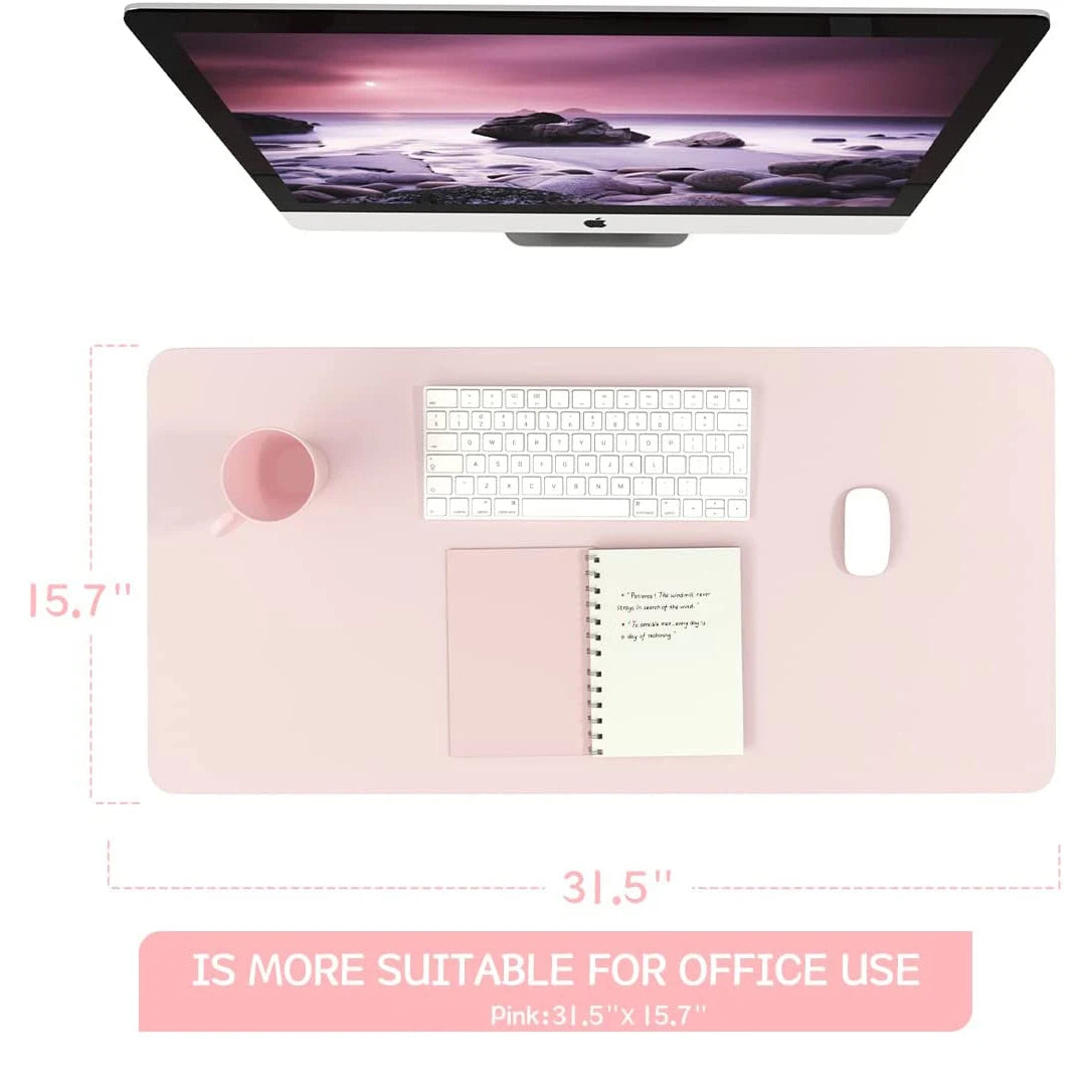 Pink Waterproof PVC Leather Desk Mat for Girls - Non-Slip Gaming & Laptop Pad