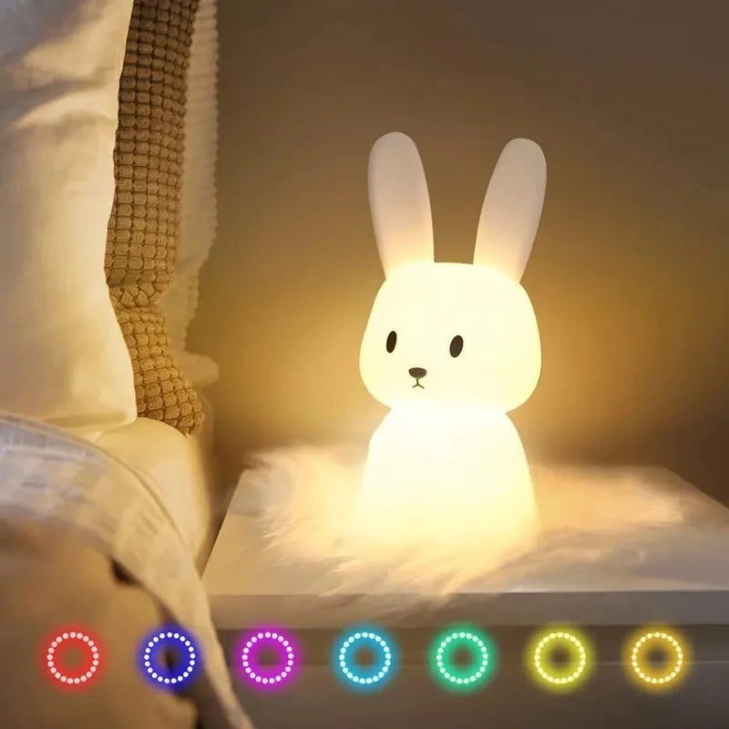 Veilleuse LED en silicone en forme de lapin - Lampe animal mignon avec capteur tactile 