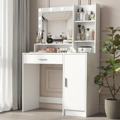 White Vanity Set with Lighted Mirror