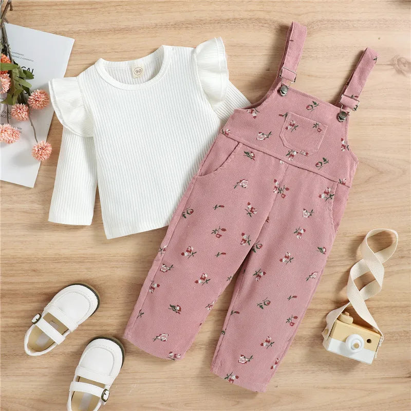 Girls' Floral Suspender Trousers Set