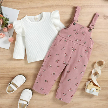 Girls' Floral Suspender Trousers Set
