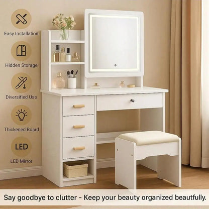 White Finish Vanity Table with Mirror