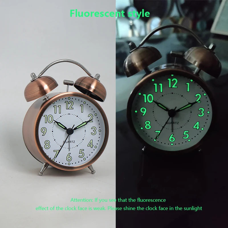 Retro Metal Alarm Clock with Luminous Dial for Desktop Decoration