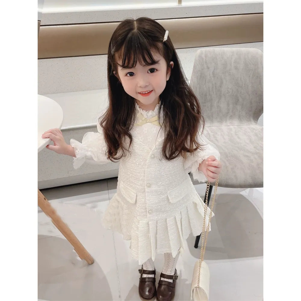 Fashionable White Two-Piece Girl's Dress