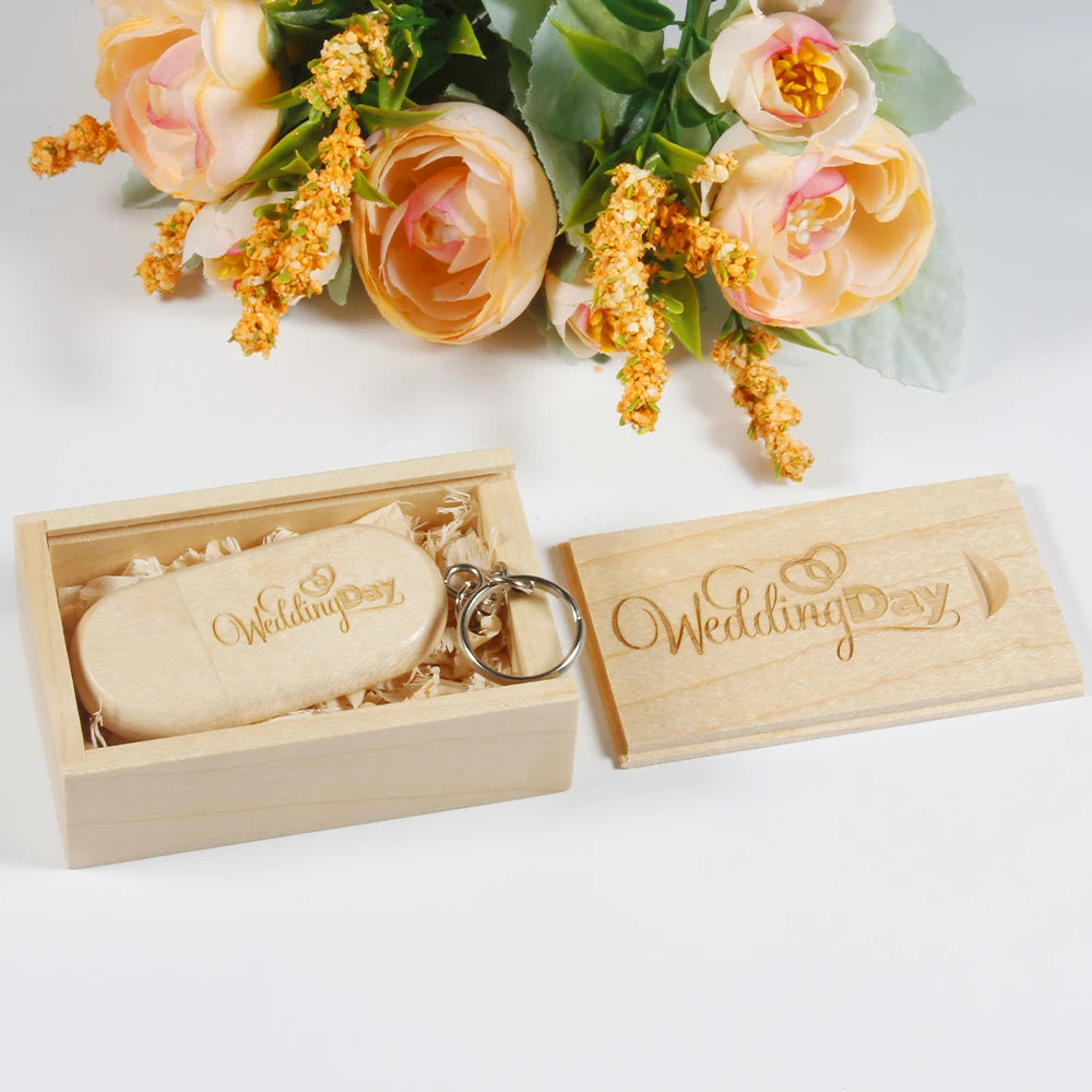 Wooden/Bamboo USB 2.0 Flash Drive with Keychain - 4GB to 128GB