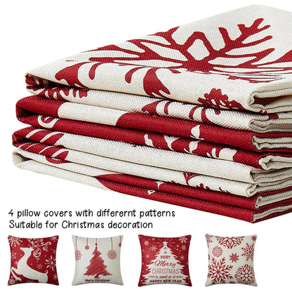 Set of 4 Christmas Pillow Covers for Sofa Decor