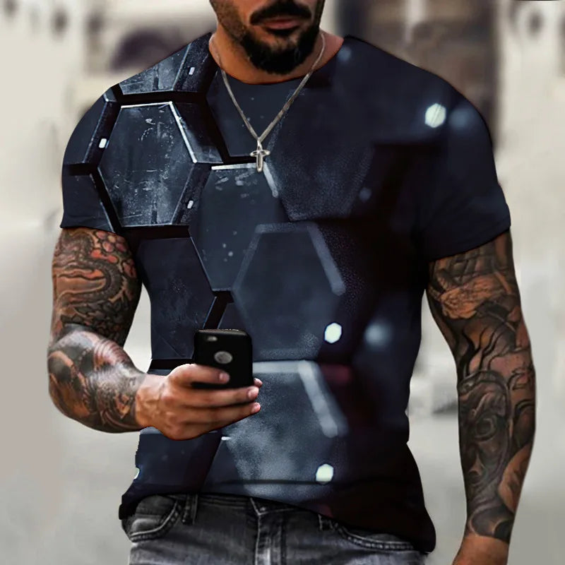 T-shirt surdimensionné à col rond Hip Hop 3D pour hommes