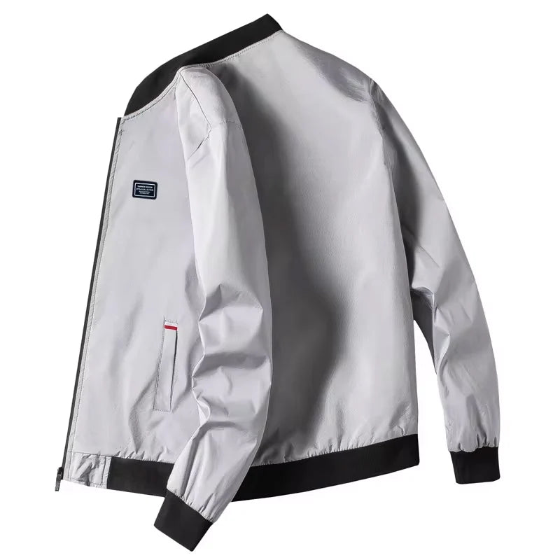 Veste coupe-vent zippée à col de baseball solide pour hommes