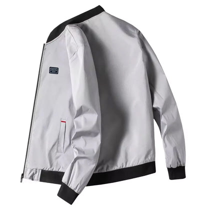 Veste coupe-vent zippée à col de baseball solide pour hommes
