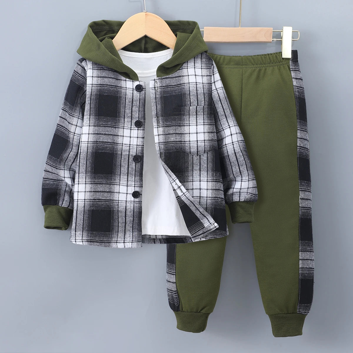 Autumn Checker Hoodie Set for Boys