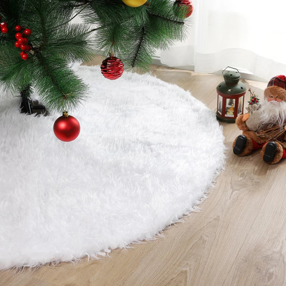 White Plush Christmas Tree Skirt Festive Base Decoration